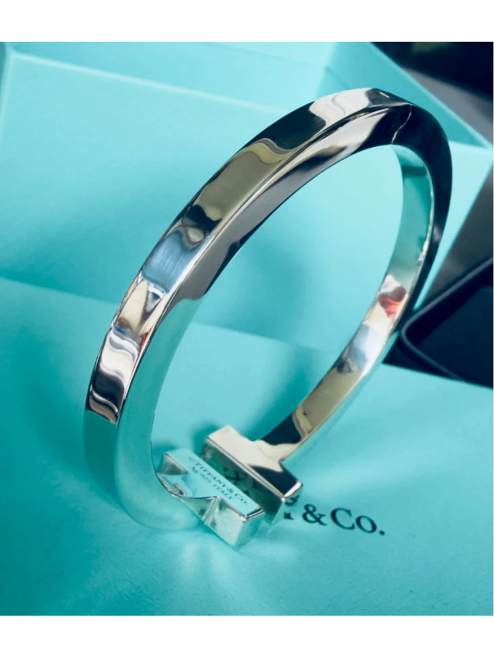Tiffany & Co. T Square Sterling Silver Bangle Bracelet 6.1” - Picture 12 of 15
